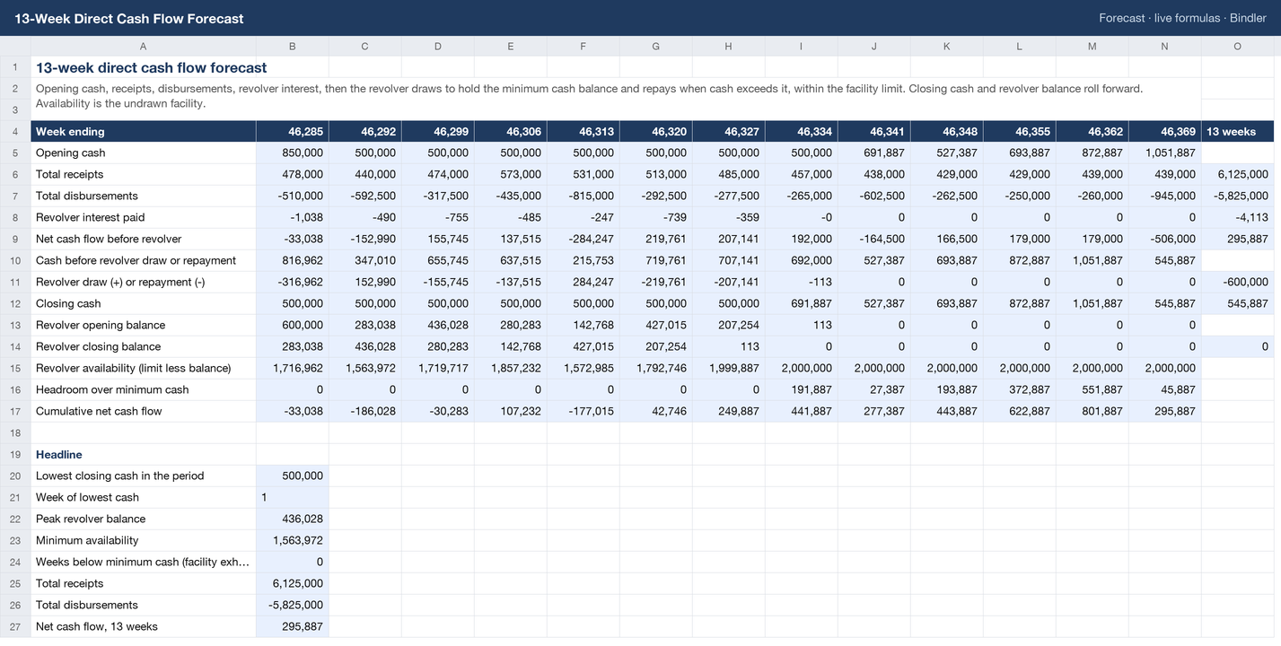 13-Week Direct Cash Flow Forecast sheet preview 1