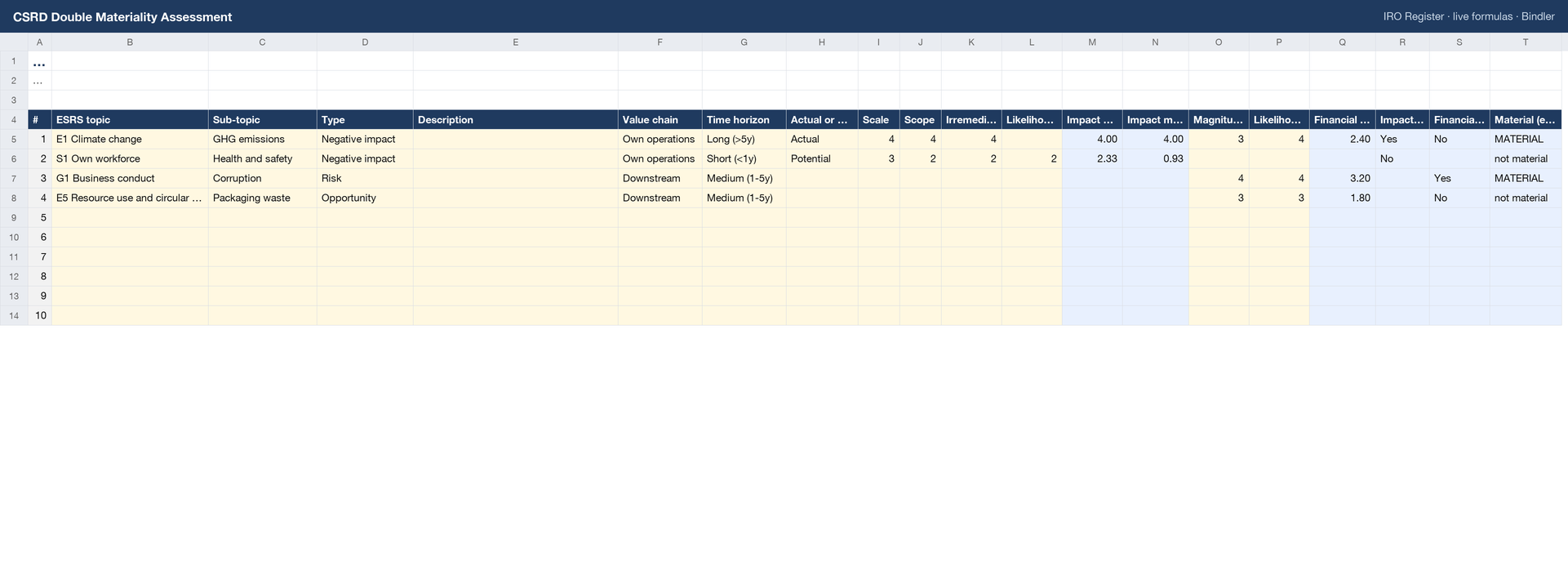 CSRD Double Materiality Assessment Workbook sheet preview 1