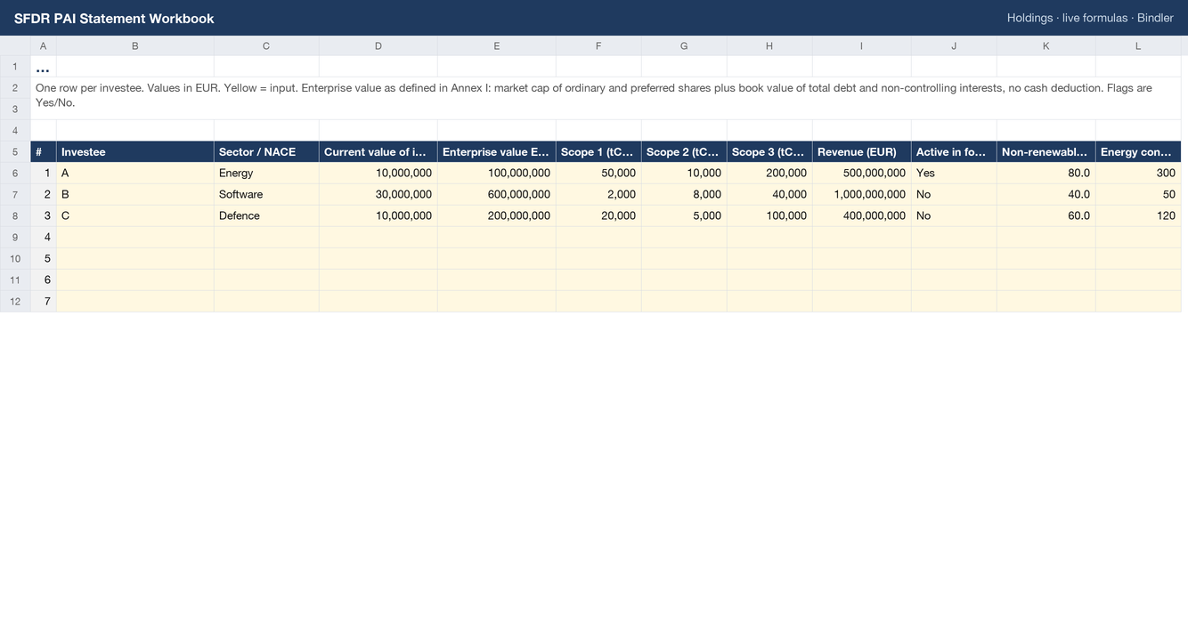 SFDR PAI Statement Workbook sheet preview 2