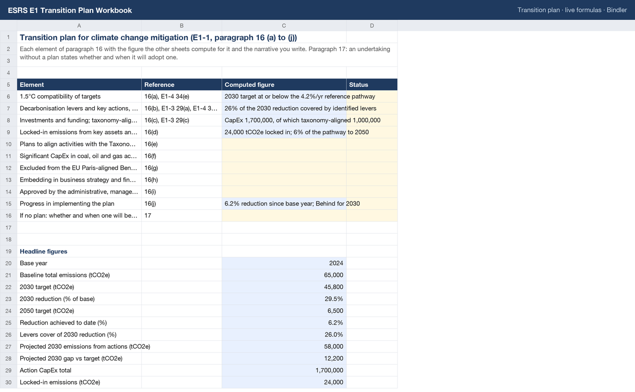 ESRS E1 Transition Plan Workbook sheet preview 2